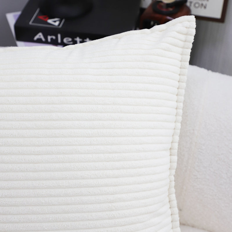 2X Beige Square Throw Pillow Plush Corduroy Velvet 50cm Home Decor Cushion