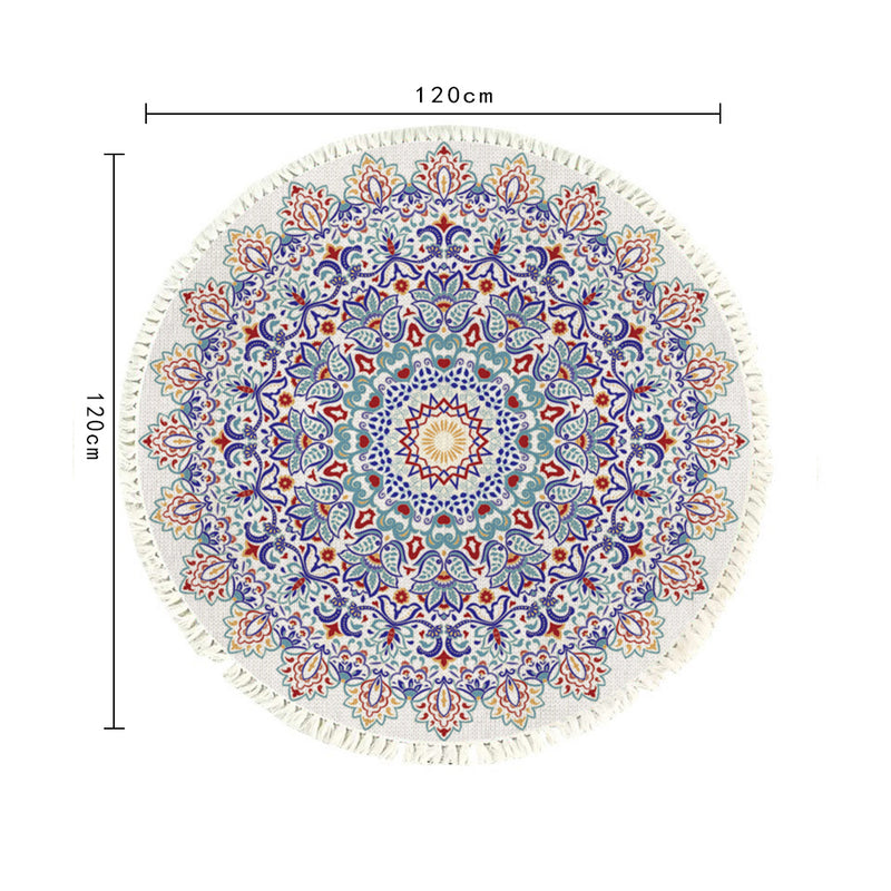 120cm Mandala Round Area Rug Plush Polyester Fiber Anti Slip Backing Living Room