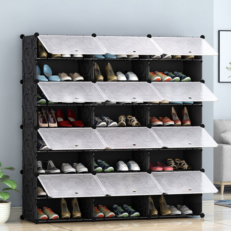8 Tier 3 Column Shoe Rack Organizer Stackable Storage Cabinet Black Cover
