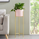2 Layer Gold Metal Plant Stand 60cm With Pink Pot Holder Indoor Shelving Rack