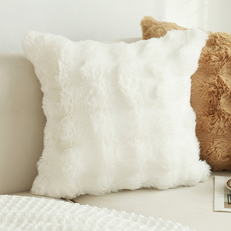 2X 50cm White Faux Rabbit Fur Pillow Luxurious Soft Square Cushion Decor