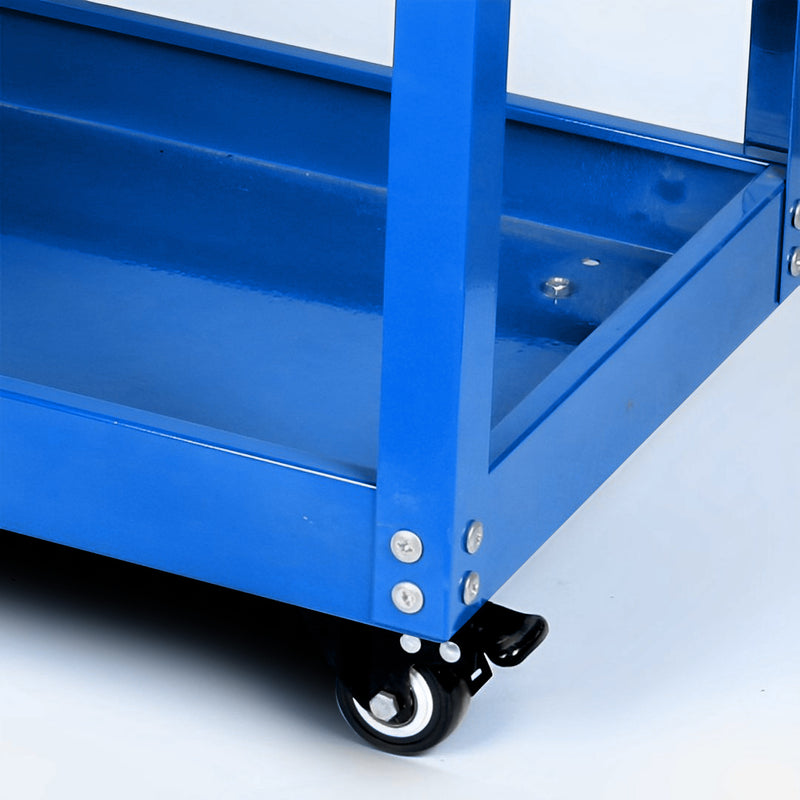 2X 3 Tier Mobile Tool Storage Cart Cold-Rolled Steel Utility Trolley Blue