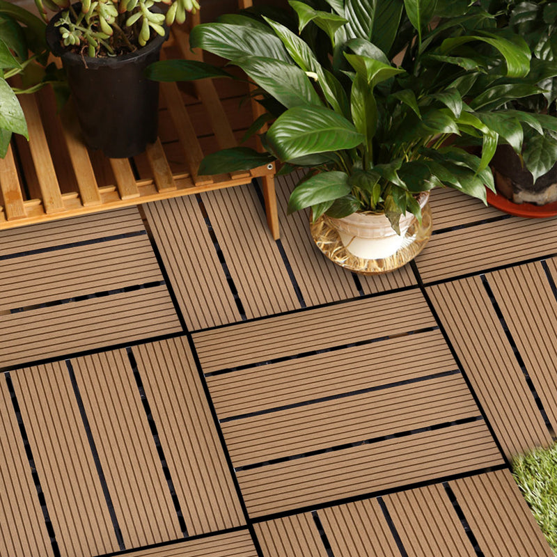 2X 11 pcs Wood Plastic Composite Decking Tiles 30x30x2.2cm Coffee Slip Resistant