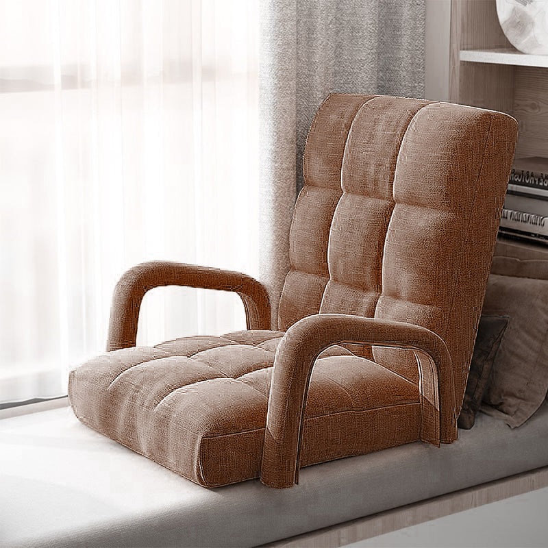 2X Foldable Adjustable Floor Recliner Chairs Linen Armrest Coffee 135x58x20cm