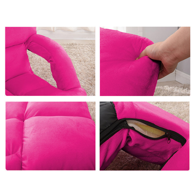 Foldable Flannel Floor Recliner Chair 95 x 55 x 14cm 5 Position Pink Armrest