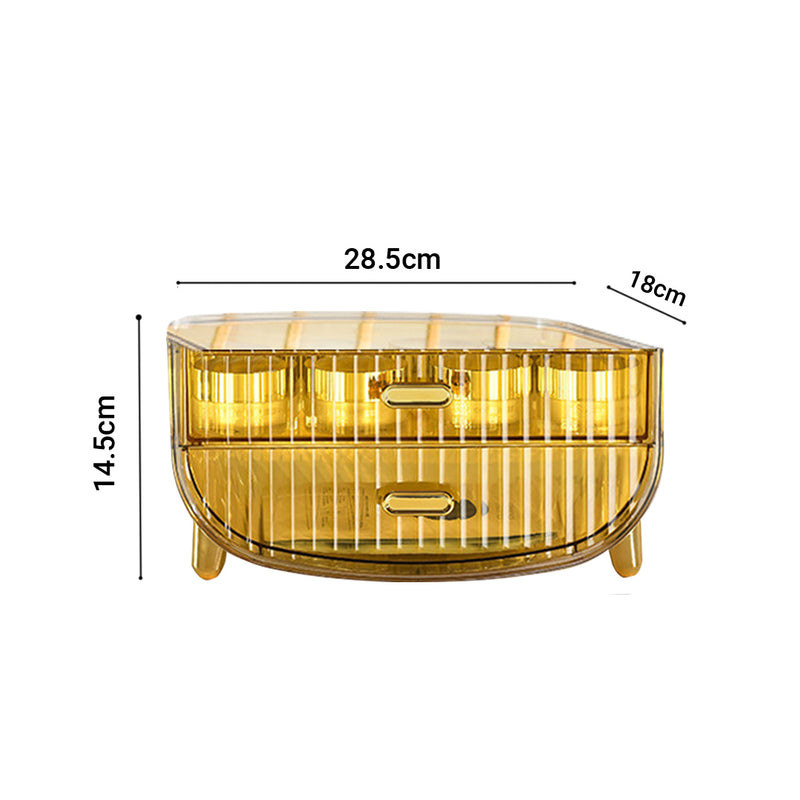2X 2 Tier Clear Countertop Cosmetic Organizer Abs Golden Yellow 28.5X18X14.5cm