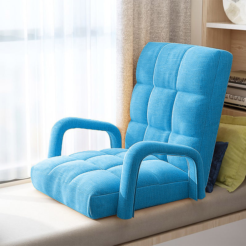 Foldable Floor Recliner Chair Adjustable 5 Angles with Armrest Blue Linen Fabric
