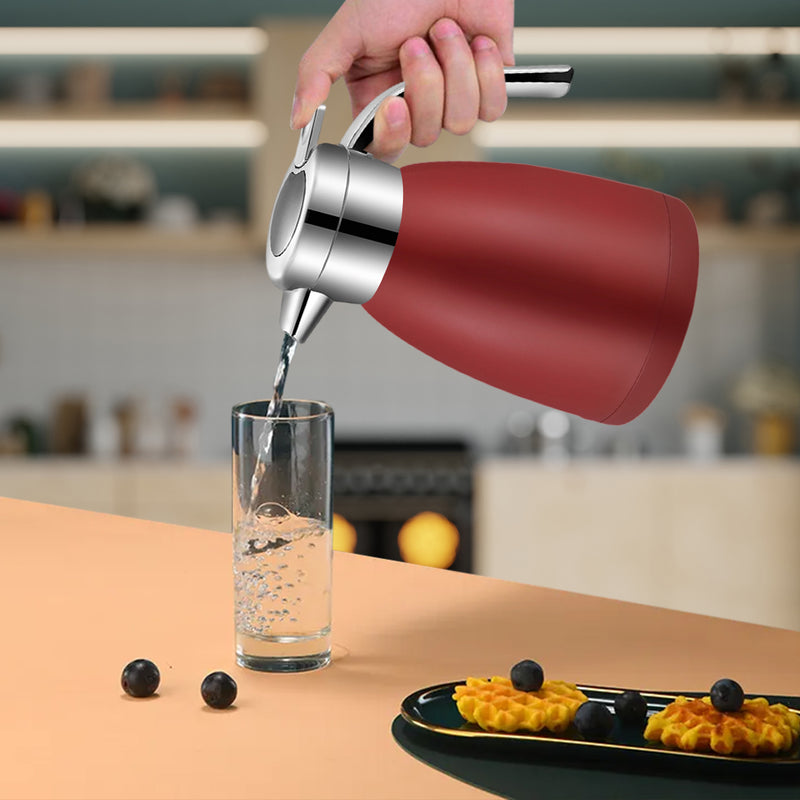 1.8L Stainless Steel Insulated Vacuum Flask Red Thermal Jug With Spill-Proof Lid