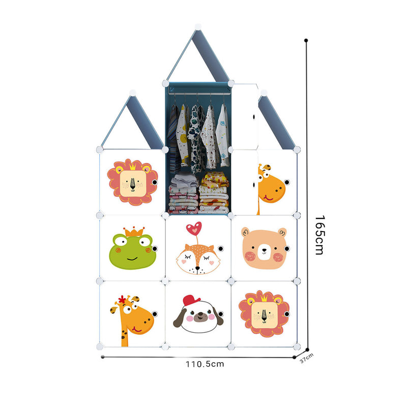 10 Cubes Portable Wardrobe Diy Animal Design Plastic White 110.5x37x165cm