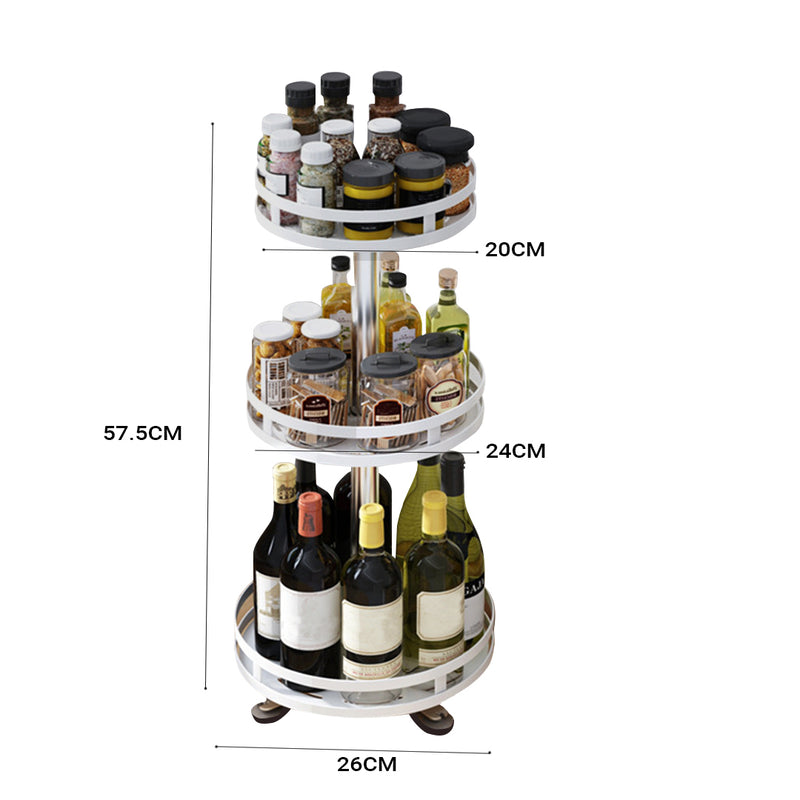 2X 3 Tier White Carbon Steel Rotating Kitchen Spice Rack Storage Shelf