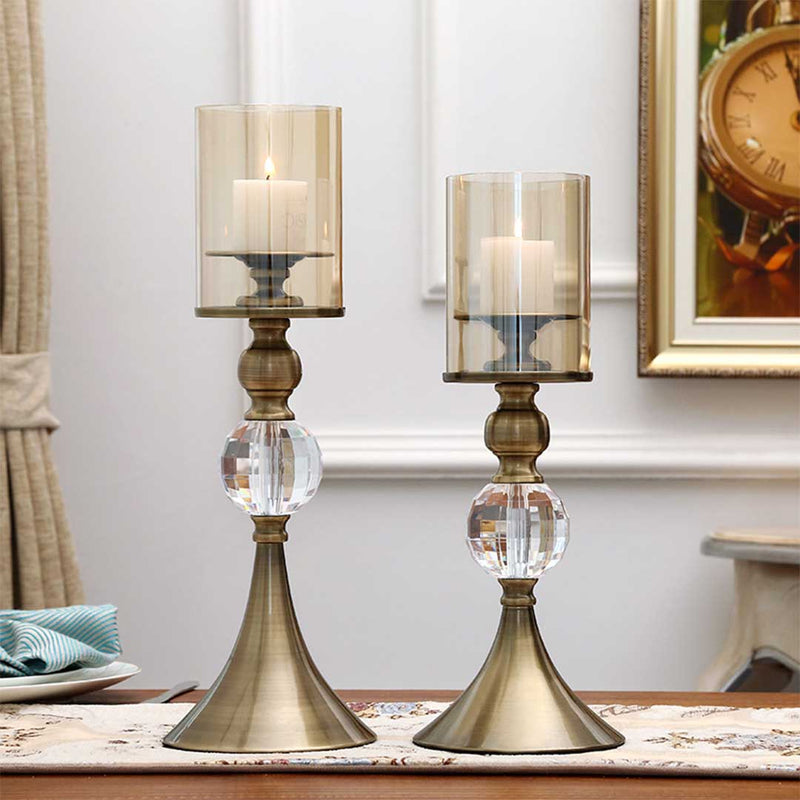 2X Glass Metal Candle Holder 38cm Stand Home Wedding Decor Indoor Outdoor