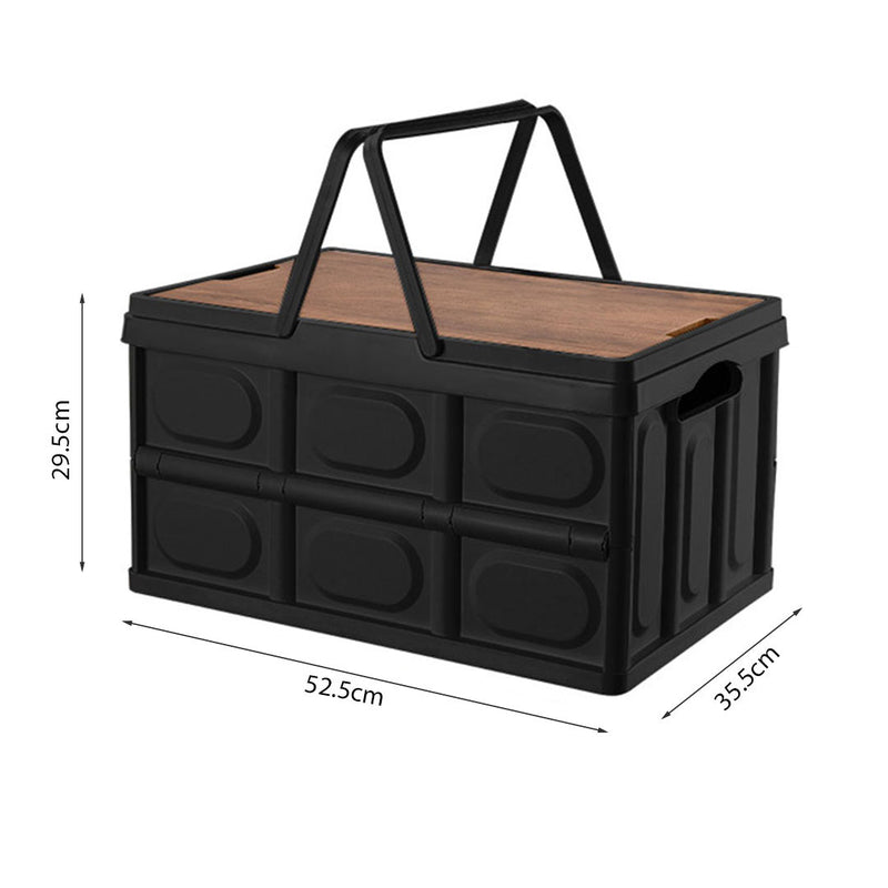 Foldable Plastic Storage Box 55L 52.5cm Black Handle Stackable Car Camping