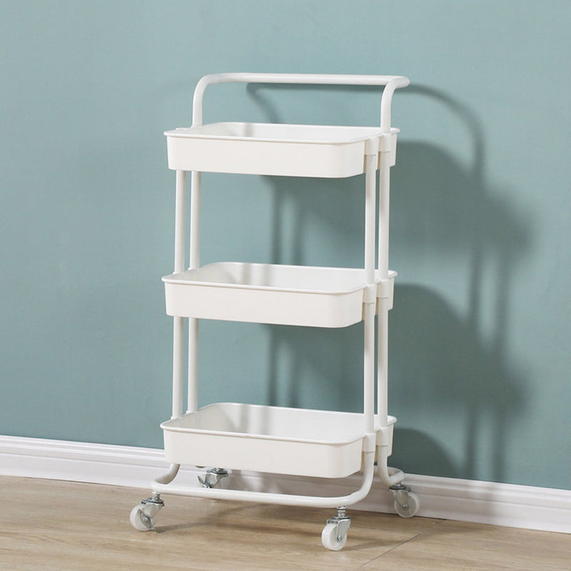 3 Tier White Steel Kitchen Cart With Wheels Multi-Functional Storage Shelves