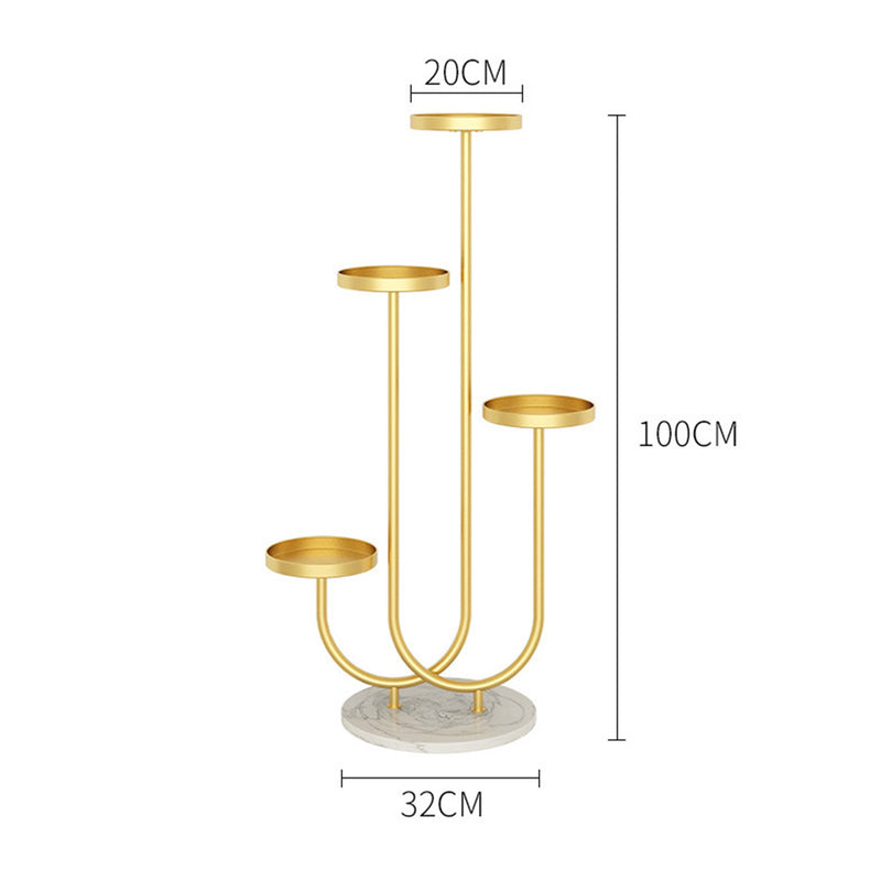U Shaped Metal Plant Stand 4 Tier Gold Marble Base 32x20x100cm Removable Trays