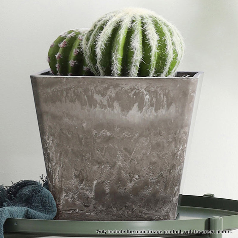 2X 27cm Sand Grey Square Resin Tapered Planter Concrete Look Home Office
