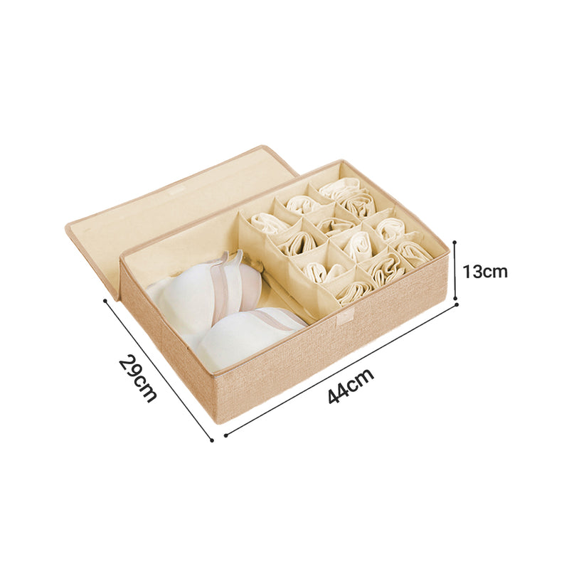 2X Beige Foldable Flip Top Underwear Storage Box Wardrobe Drawer Organizer