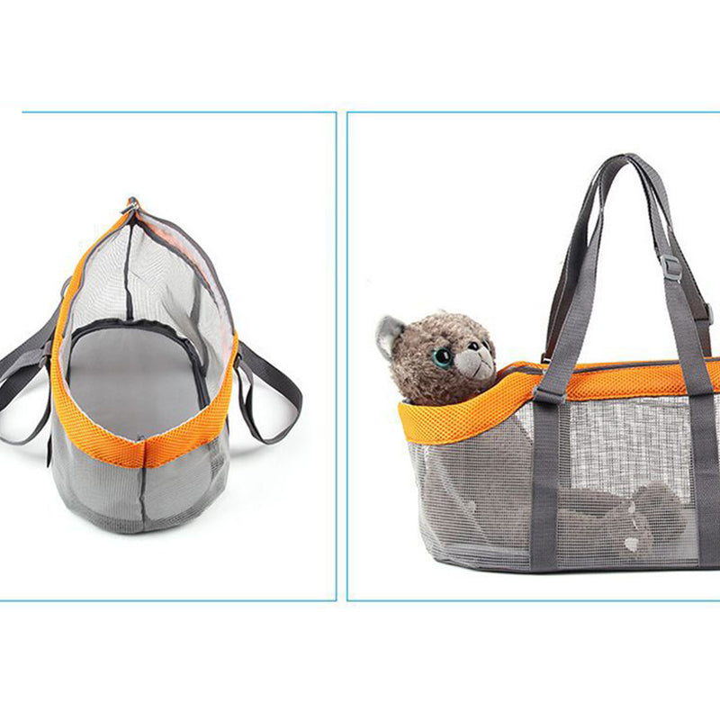 Orange Mesh Pet Carrier Bag 40x20x20cm Breathable Tote With Side Pockets