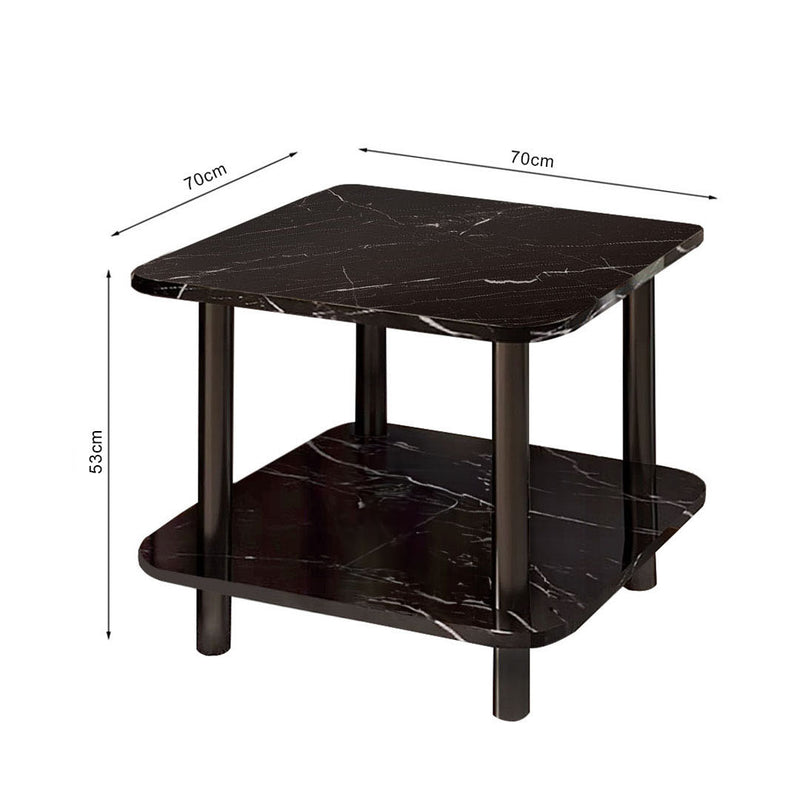 2X Black Ceramic Side Tables 70x70x53cm Stone Pattern Scratchproof Metal Legs