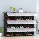 6 Tier 3 Column Shoe Rack Organizer Stackable Black Plastic With Cover