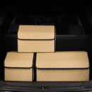 2X Leather Car Boot Organizer Foldable Storage Box Beige Gold Stitch Large