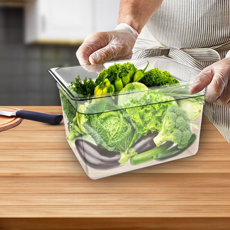 200mm Clear Polycarbonate GN Pan 1/2 Food Tray Dishwasher Safe 32.5x26.5x20cm