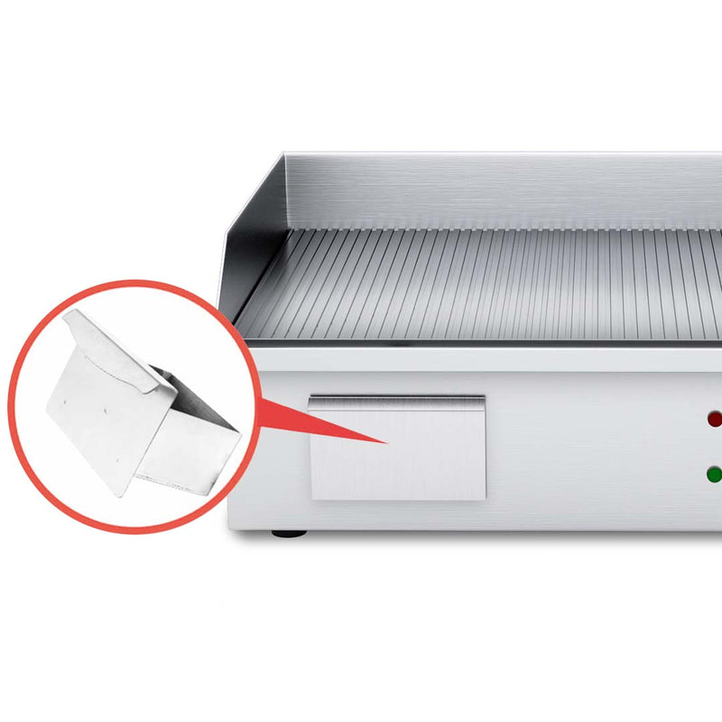 Commercial Electric Ribbed Griddle 2200W Stainless Steel BBQ Hot Plate 56x48x23cm
