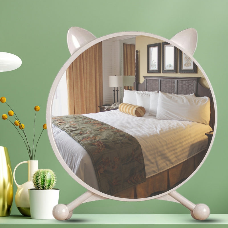 2X 40cm White Plastic Cat Ear Makeup Table Mirror No Led