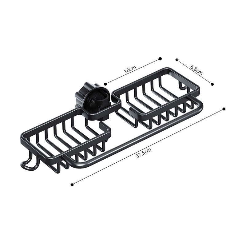 2X Kitchen Faucet Organizer Aluminum Rack With Towel Bar Black 37.5x16x6.8cm