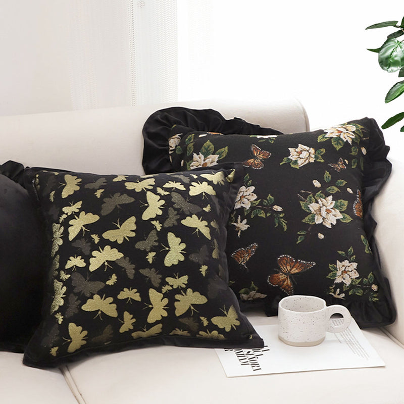2X 45x45cm Velvet Plush Throw Pillow 15cm Thick Vintage Butterfly
