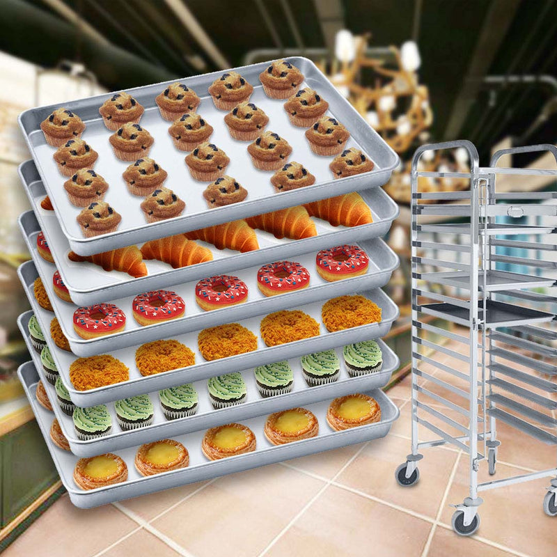 6X Aluminium Gastronorm Baking Tray 60x40x5cm Seamless Inclined Edge