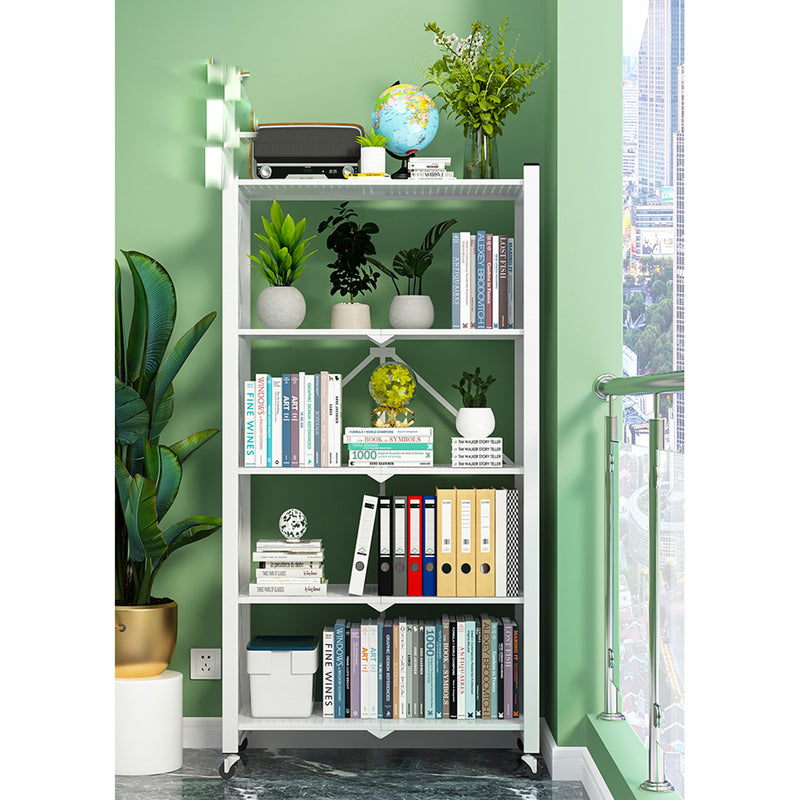 2X 5 Tier White Foldable Steel Display Stand Shelves With Wheels 71x36x160cm