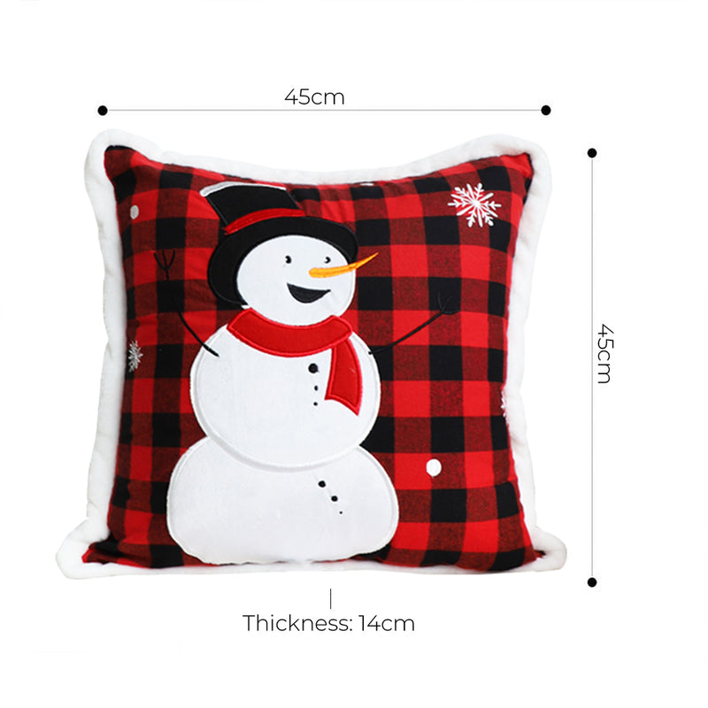 45cm Square Red Throw Pillow Embroidered Snowman Plush Holiday Home Decor