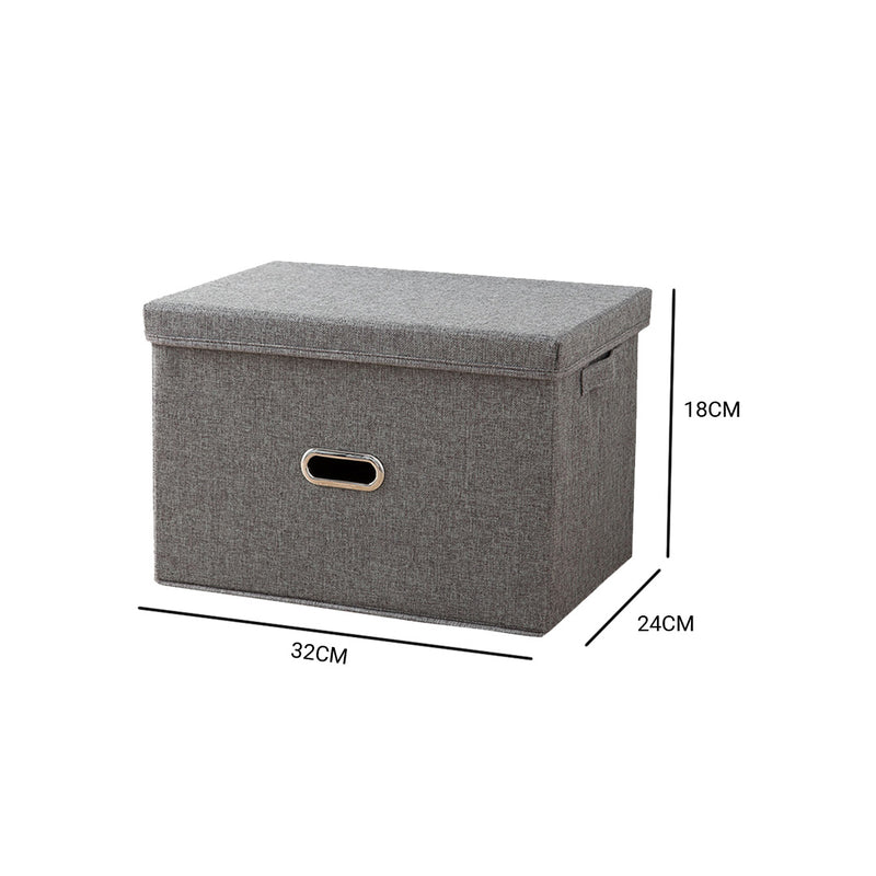 Small Foldable Canvas Storage Box 32cmx24cmx18cm Fabric Grey