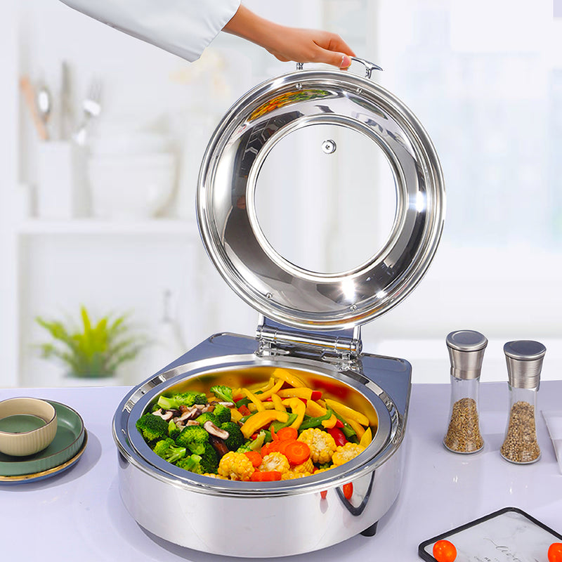 Stainless Steel Round Chafing Dish 6L Buffet Food Warmer with Lid Silver