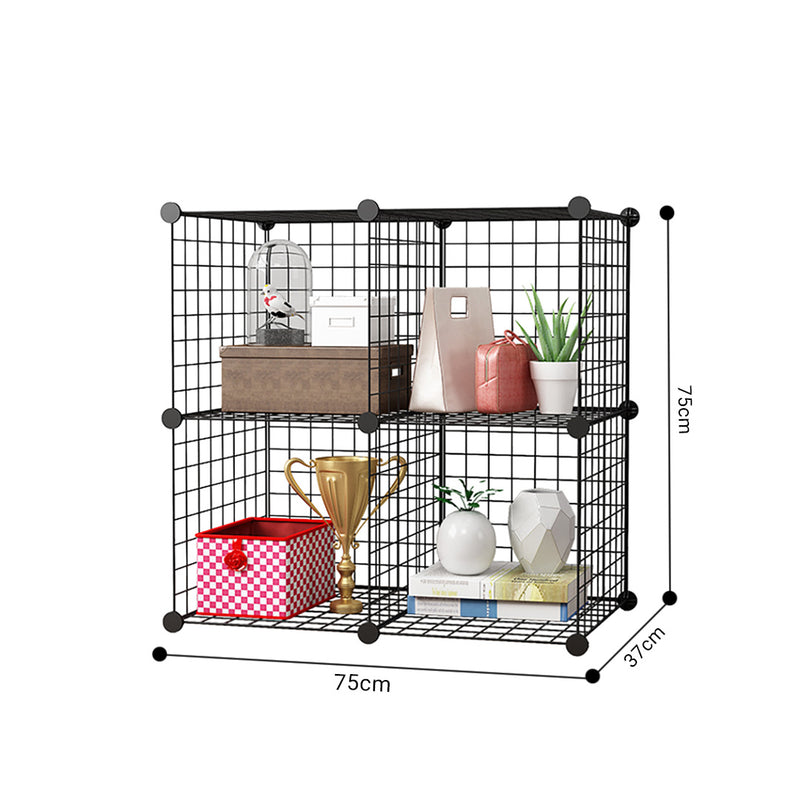 2X Black Portable 4 Cube Storage Organizer Iron Wire Mesh Space Saving Shelf