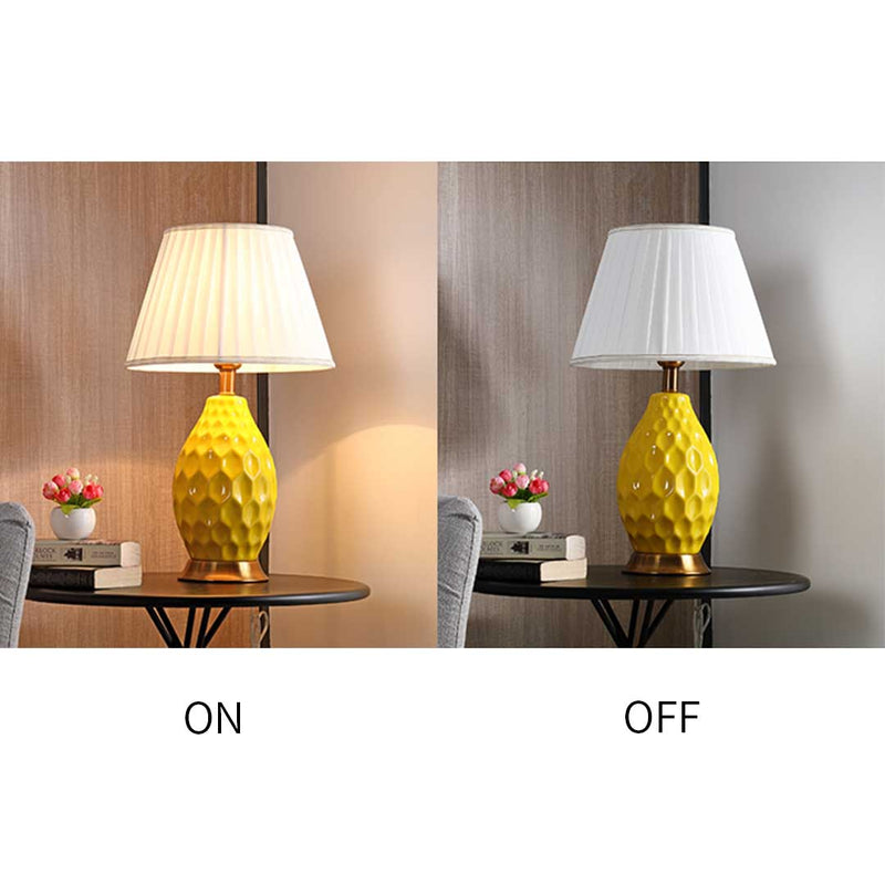 2X Textured Ceramic Oval Table Lamp Gold Metal Base Blue Drum Shade 55cm