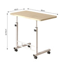 White Maple Bedside Table 40x80cm Movable Desk with Wheels White Metal Frame