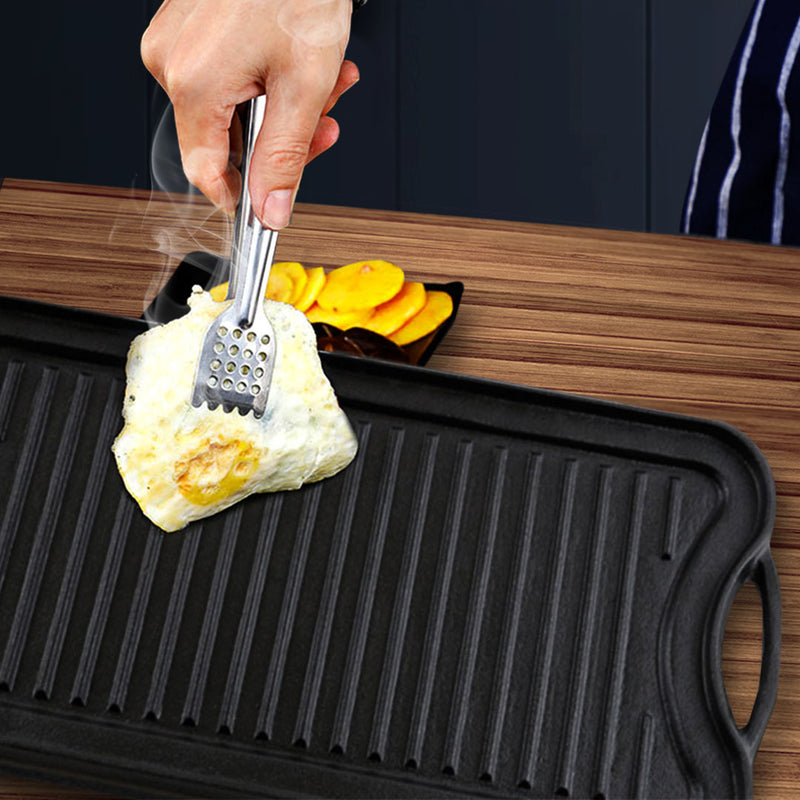 Cast Iron Ridged Griddle Pan 50.8cm Non Stick BBQ Stovetop Outdoor Cooking