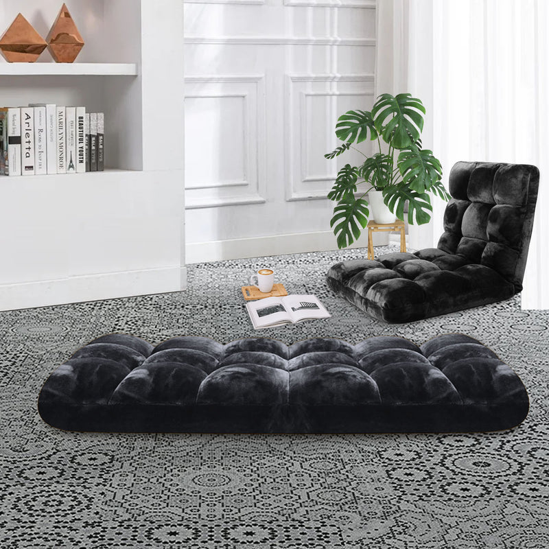 Floor Recliner Lounge Sofa Bed Folding Chair Flannel Adjustable Cushions Black