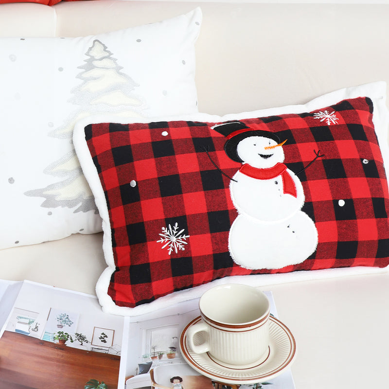 2X 30x50x14cm Red Plush Snowman Lumbar Throw Pillows Christmas Holiday Decor