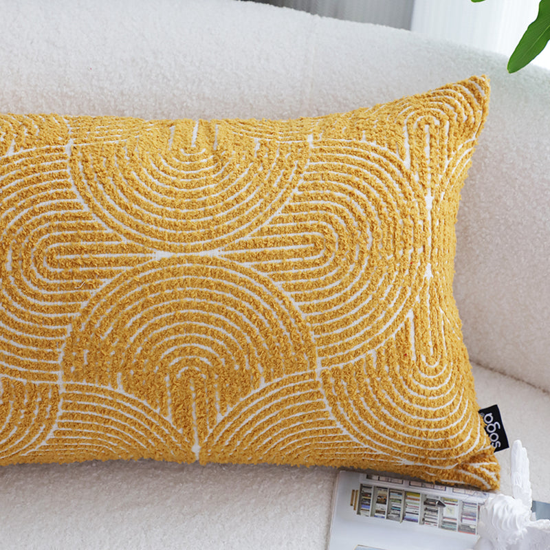 35x55x18cm Mustard Yellow Geometric Corded Throw Pillow Indoor Outdoor