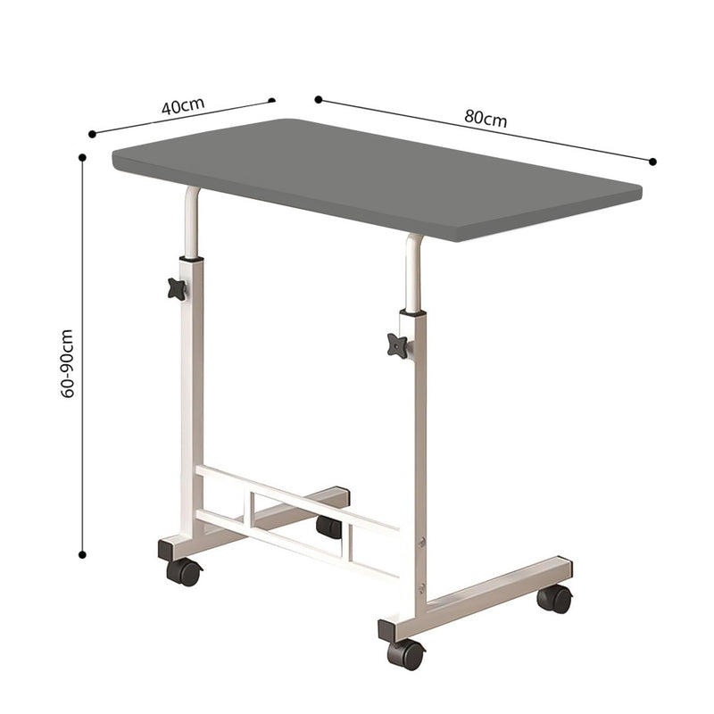 2X Gray Wood Bedside Table 40x80cm Portable Student Desk With Wheels