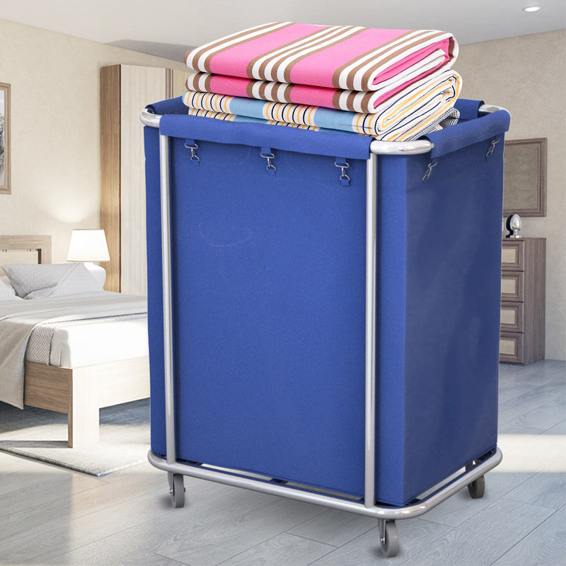 2X Stainless Steel Square Commercial Linen Cart 65X45X84Cm Oxford Fabric Blue