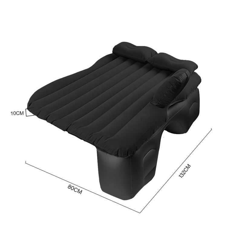 Inflatable Car Mattress PVC Flocked 132x80x10cm Black Includes Pump Pillows