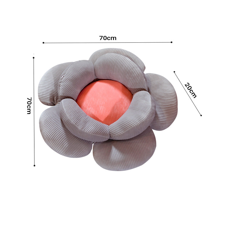 2X Grey Double Flower Plush Cushion 70cmx70cmx20cm PP Cotton Fabric
