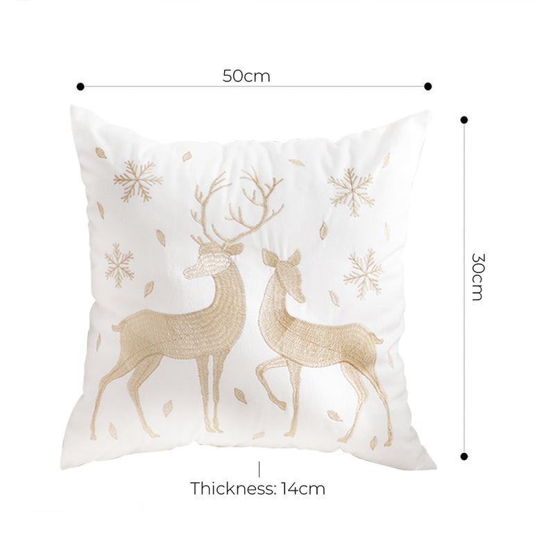 45x45cm Plush Throw Pillow White Golden Reindeer Festive Christmas Cushion