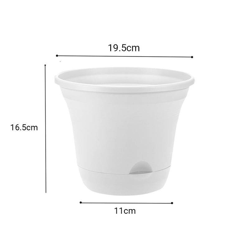 19.5 Cm White Self Watering Plastic Plant Pot Indoor Outdoor Set of 2