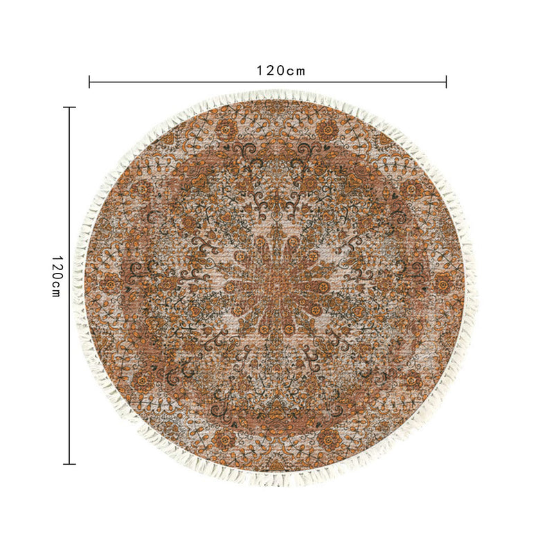 120cm Circle Rug Mandala Pattern Anti-Slip Polyester for Living Room Decor