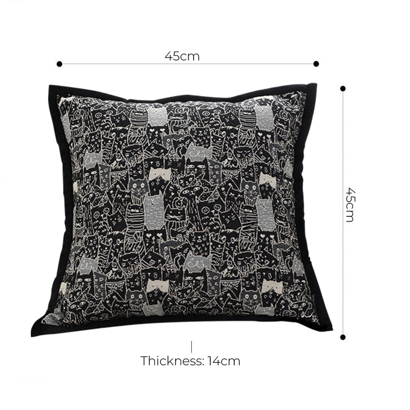 2X 45x45x14cm Polyester Teddy Fleece Throw Pillow Black Cat Design Square