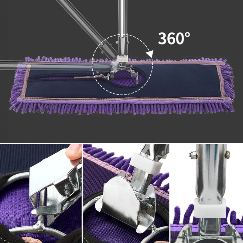 90cm Purple Microfiber Flat Mop Stainless Steel Handle PVC Grip Dust Removal